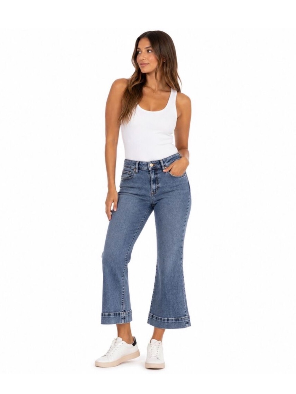 Kut from the Kloth Kelsey Mid Rise Wide Hem Ankle Flare Jeans Light Wash 12 - Picture 1 of 12